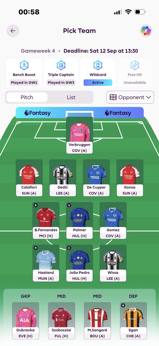 Ferdinand5Jacob's tweet photo. @FPLMate WC GW4 team thoughts. Done before price rises https://t.co/VDTcHnTuQV