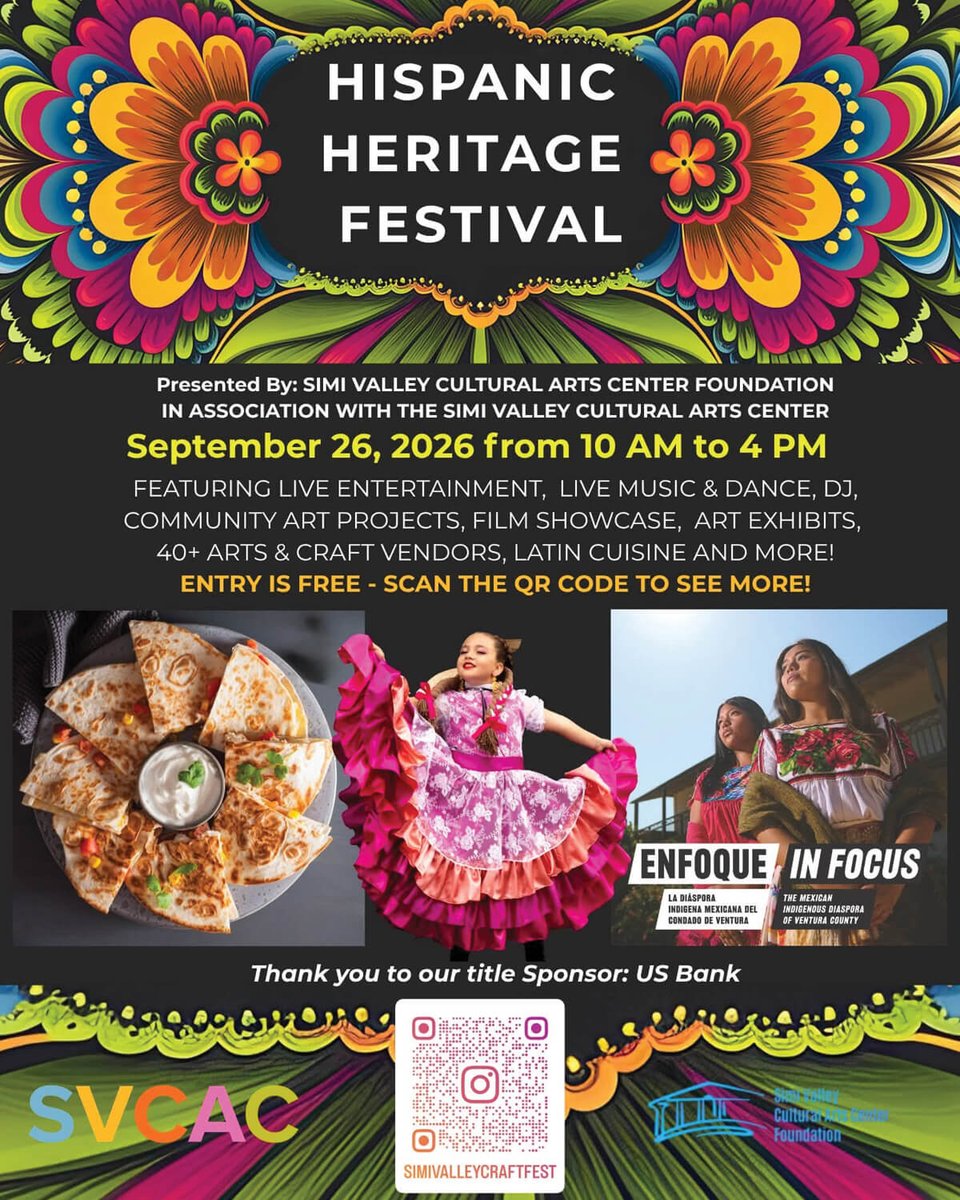 EventsInCali's tweet photo. https://t.co/tFo7lSQPwL
Hispanic Heritage Festival, Simi Valley Cultural Arts Center, Simi Valley, CA | Sep 26, 2026
#California #CentralCoast #HispanicHeritageFestival #SimiValley #SimiValleyCulturalArtsCenter #Ventura #ChildrenandFamily #Festivals #FoodDrink #Music #Party https://t.co/SwCjg3t13H