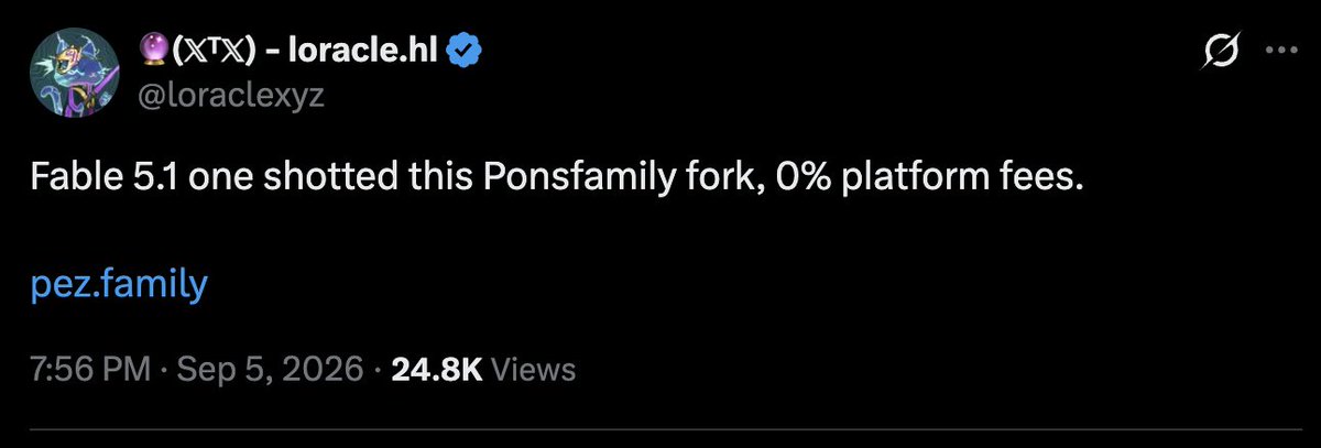 NotSoEasyMoney's tweet photo. This is actually the craziest thing I've seen on-chain basically EVER.

Loracle is net short, A LOT of different assets.
But most noticeably, they are short $PONS.

They were DEEPLY underwater on the $PONS short.

In turn, they proved that PONS could be one-shotted with the newest AI model. 

They created a Robinhood launchpad, with 0% fees.
PEZ. 

I wanna think this their attempt and way to force PONS price down...
