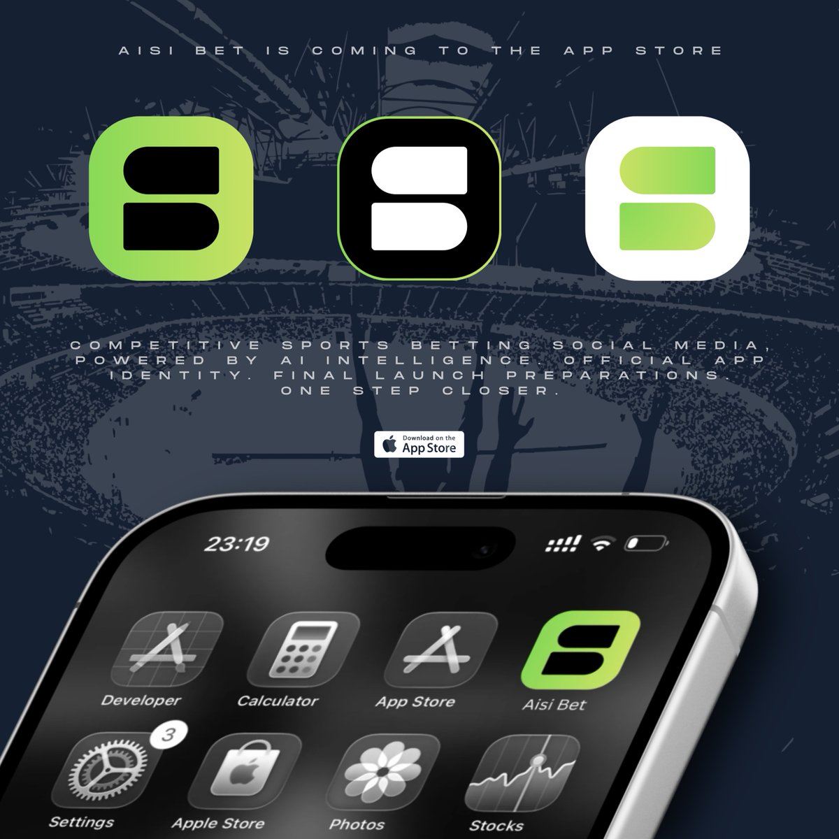 aisibet's tweet photo. AISI BET OFFICIAL APP STORE LOGO 

▶︎ This is more than a new icon.
It’s the next step in turning AISI BET into a true mobile product. Competitive sports betting social media, powered by AI intelligence.

▶︎ We are in the final launch preparation phase now.
New app identity. Updated product. Smarter intelligence. A completely new social layer. Built for iPhone.

▶︎ What started as an idea is getting closer to becoming something you can carry in your pocket every day.

AISI BET. One step closer.

The next chapter starts on the App Store. 🚀