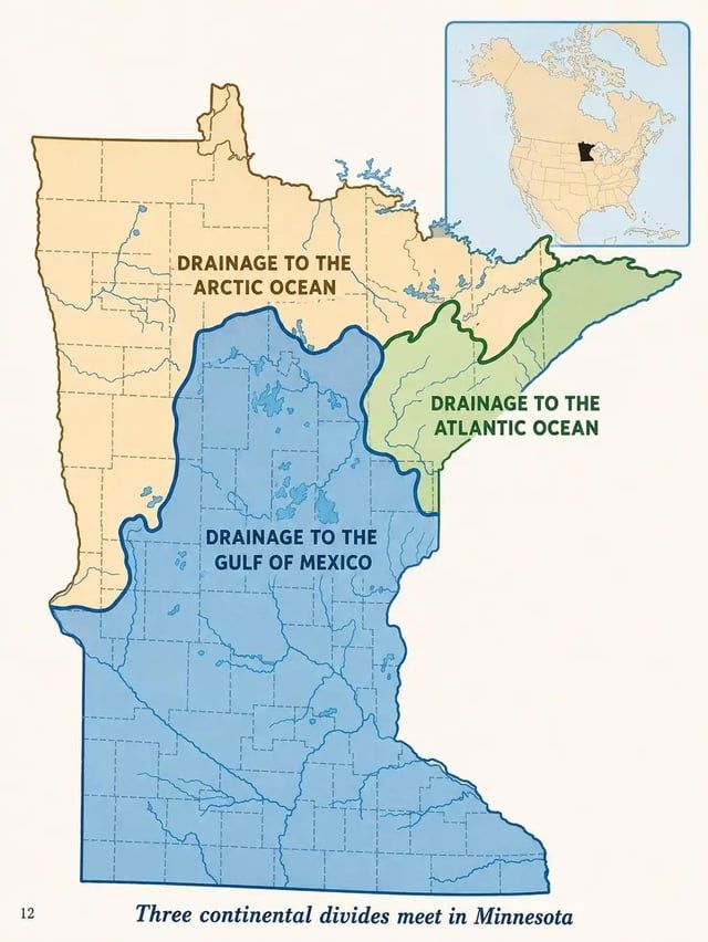 simongerman600's tweet photo. You are a rain drop falling in Minnesota on the Hill of Three Waters. You have no idea in which of three major bodies of water you'll end up in. Maybe the Gulf via the Mississippi? Maybe the Atlantic via Lake Superior? Or will it be Hudson Bay via the Red River? You poor clueless little raindrop... Source: https://t.co/q87yOocixg