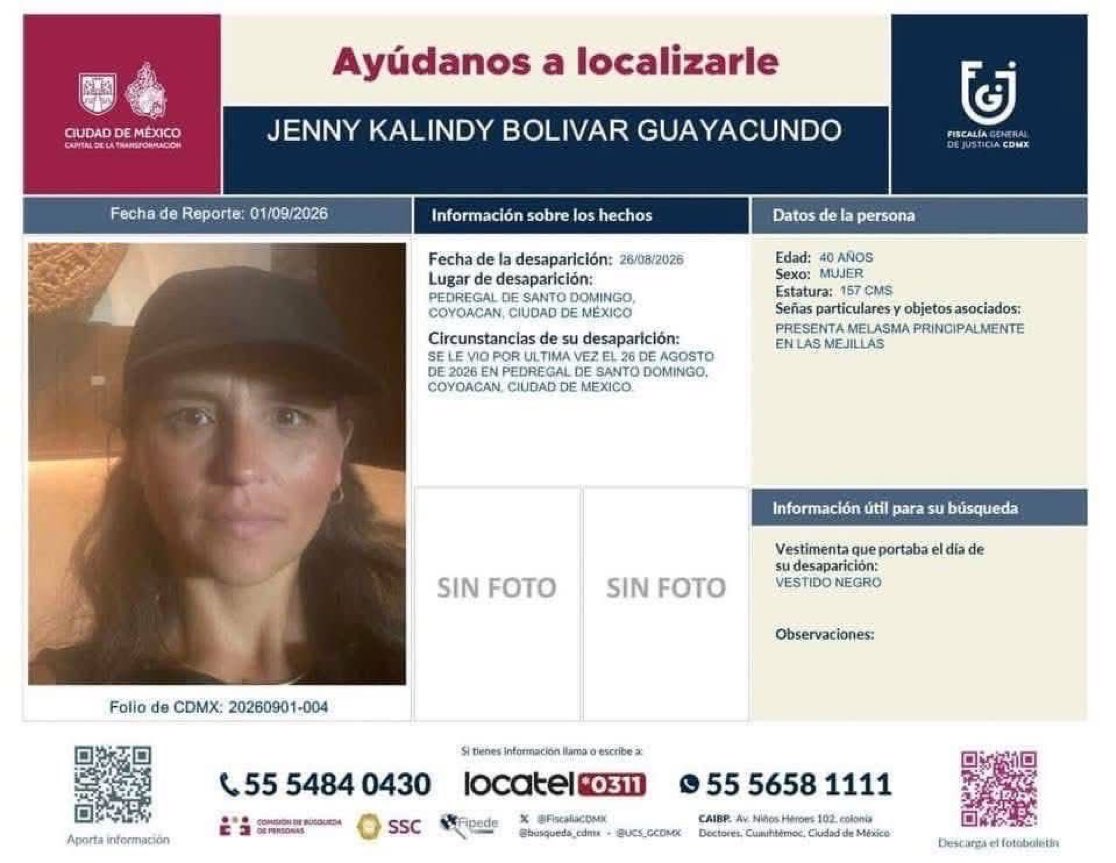 qtf's tweet photo. ¿La has visto? Kalindy Bolivar desapareció en Ciudad de México. Es una investigadora ecuatoriana. https://t.co/ZULzI5GV0R