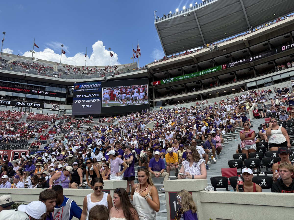 ByCasagrande's tweet photo. I’ll say it again, was very impressed with the ECU crowd today in Tuscaloosa. They sold their full allotment and asked for more seats. Can’t remember seeing more fans for a non-con game. https://t.co/z1Sbyv544u
