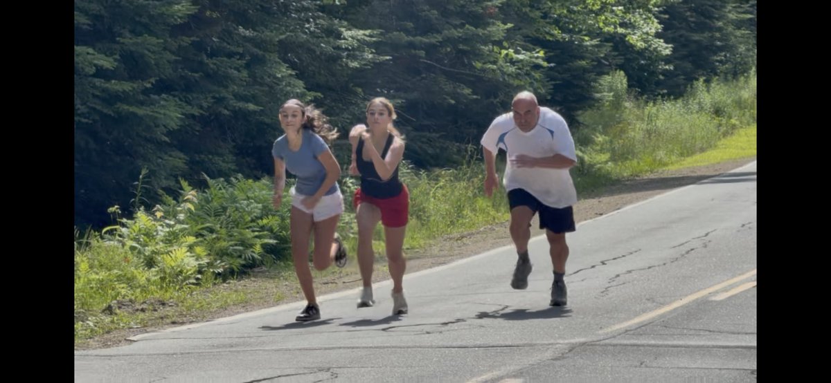 EnzosDad's tweet photo. One of the biggest highlights of the summer of 2026 was racing my daughters on the same road I rode my bike on 56 years ago!! With Eva being 51 yrs younger and Ava being 44 yrs younger, I gave them a run for their money! This was the first year they beat me! 😂💕⚡️⚡️#Rangeley https://t.co/KW42hOKGQZ