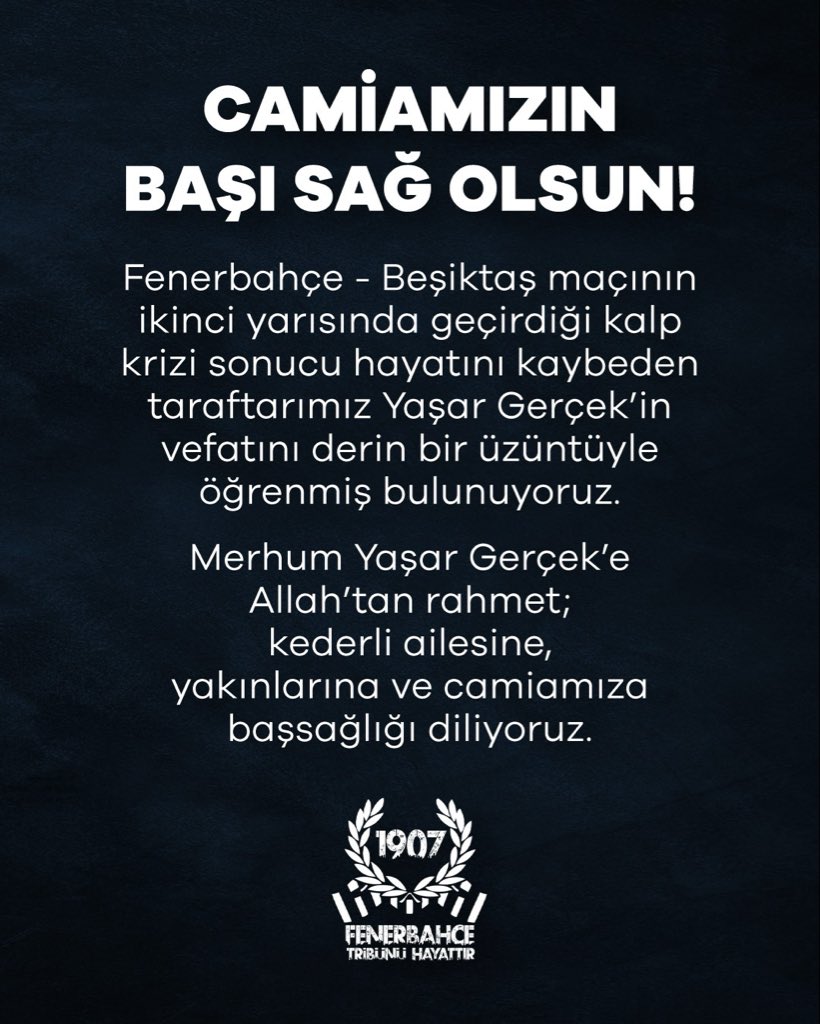1907Tribun's tweet photo. CAMİAMIZIN BAŞI SAĞ OLSUN!

#FenerbahçeTribünüHayattır https://t.co/fqXLdFH2EG