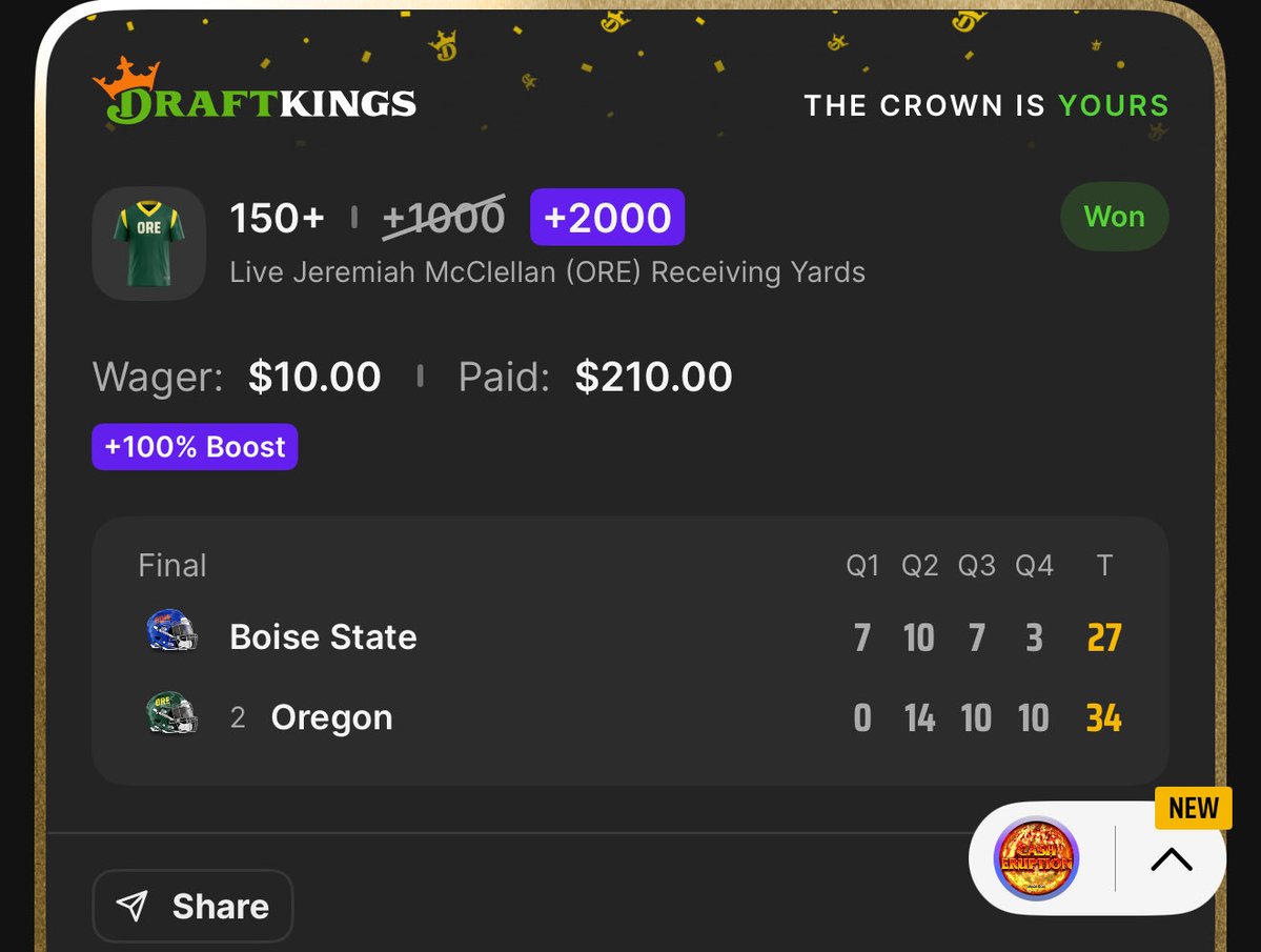 Slip__Shack's tweet photo. Over 1k profit from just WRs today 😅 we are HOT 🔥 

Jeremiah McClellan with a huge day vs Boise State 

Who wants the LSU vs. Clemson play 👀📈 https://t.co/PYqeibuKqC