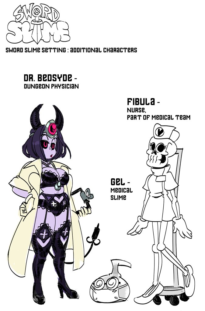 o___8's tweet photo. Since she's an OC, context! :

Dr. Bedsyde is the head physician for Naruholder's dungeon. A succubus, but uses her energy draining in reverse to heal the other dungeon denizens after each run. She has a facility known as the Bedsyde Manor~

Sword Slime
https://t.co/kWu6l6iKHD https://t.co/i8CItdYPgI