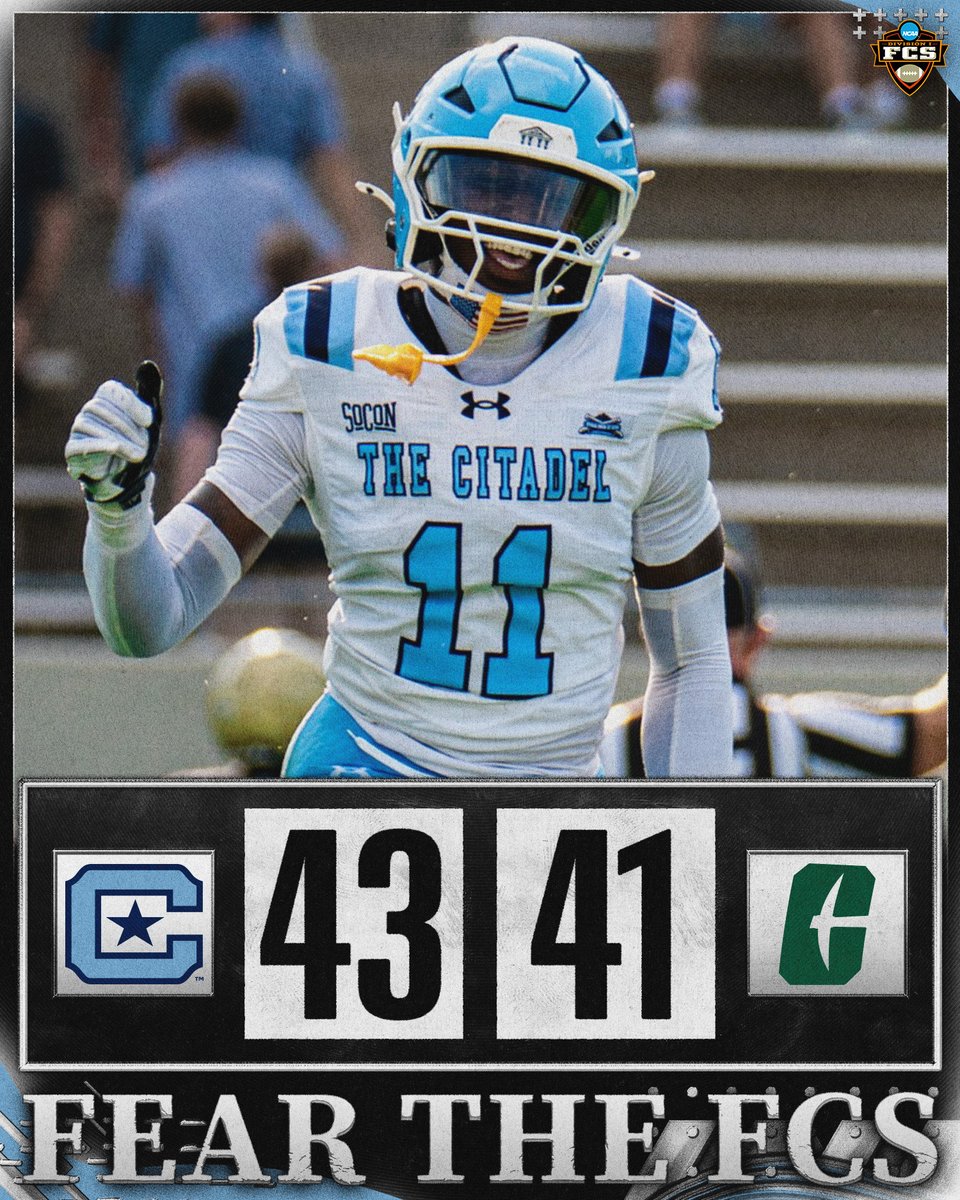 NCAA_FCS's tweet photo. BULLDOGS PREVAIL IN TRIPLE OT 🔥

@CitadelFootball defeats Charlotte, 43-41, for the upset victory.

#FCS https://t.co/Vf4cDt7tjI