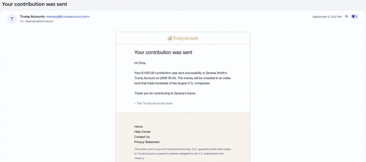 NationFundUSA's tweet photo. Here's a screenshot of the confirmation email also. That is one small step towards a brighter future for America! https://t.co/Xt5fF9xh6n