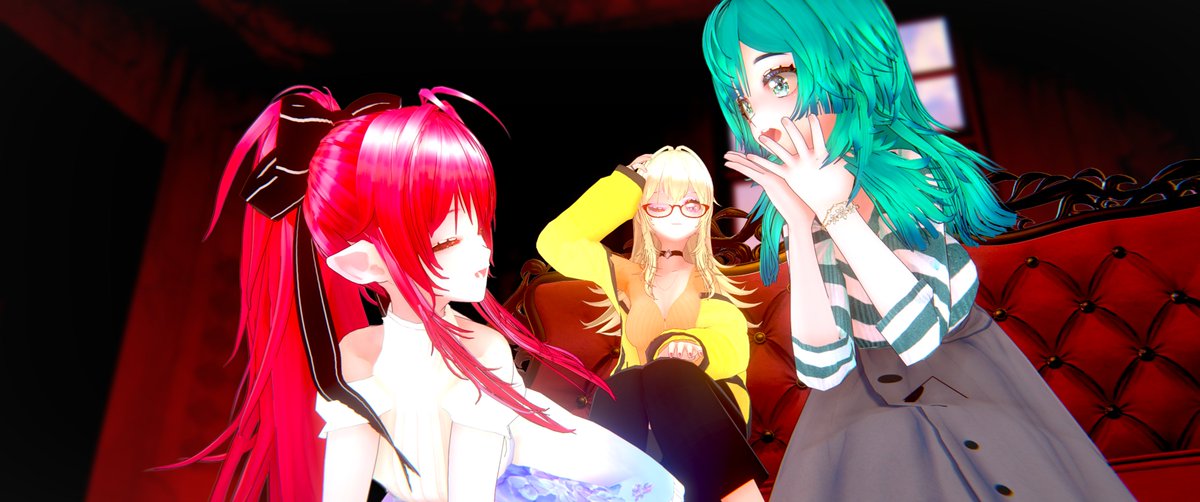 YuramigiDG's tweet photo. 3姉妹の日常 の一葉…みたいな(*´ω｀)
#VRMPosingDesktop #Vroid

三女みぎわの日常スタイルで使用させていただいたアイテムはこちら～♪
【ヘアプリセット】
L0ve4u 様 si0m4ru @si0m4ru 様 
【 #Vroid 】Hime Wolf hair / 姫ウルフカット
https://t.co/eNAtpBo7pi
【ウェア】
◆よろず創作角猫堂本店 様 ねねっこ＠���遠 様
ねねこーん @nenekko_V 様
【Vroid用】スカートとカットソー【Update！！】
https://t.co/5XEJCGIV6p
◆おかず製作所 様　おかず製作所（制作依頼お休み中）
@Okazu_324 様
【VRoid】サイバーウェア　トータルコーディネイトセット（靴使用）
https://t.co/BS5NBXyZ2F
くろの倉庫 様　
涼しげ動きやすそうなベストコーデ【VRoid用衣装】(kuro_UsuiSocks)
https://t.co/Wgt0C9fktr
ぽむっちょ雑貨店 様 ぽむっちょ＠少しずつ活動再開♪
@pomccho1 様
【無料】[VRoid] ドロワーズセット(6 Colors)
https://t.co/MekIaL2qr5
【３Ｄワールド・小物】
◆プリメラ工房 様
洋間
https://t.co/Bkg6YsjeI2
ソファ
https://t.co/unsud5h8qi