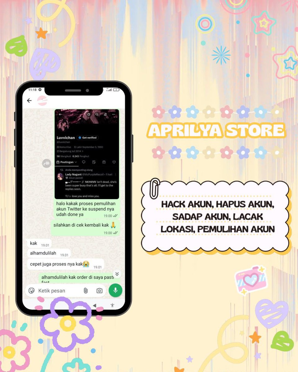 espresao's tweet photo. JASA PEMULIHAN AKUN/DELETE AKUN, BERGARANSI RESMI GUYSS

KENDALA :#zonajajan
🧸PULIHKAN CHT WA LAMA
🧸JASA SADAP WA/IG
🧸LUPA PASWORD &amp; LUPA DATA2
🧸JASA HAPUS AKUN ALL SOSMED
🧸JASA PULIHKAN AKUN ALL GAME
GOGGLE ,GMAIL,INSTAGRAM,TWITER, FB,TIKTOK,DLL #zonauang

Fast WA di BIO‼️ https://t.co/ZSuhIBng4j