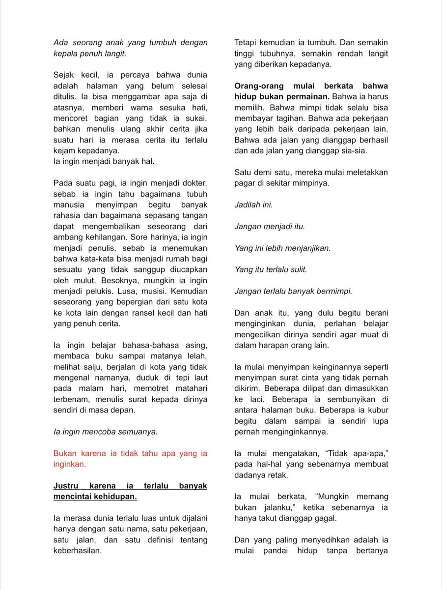 Writeaprose's tweet photo. Dulu, aku ingin menjadi banyak hal. https://t.co/NLxyvW8sY6