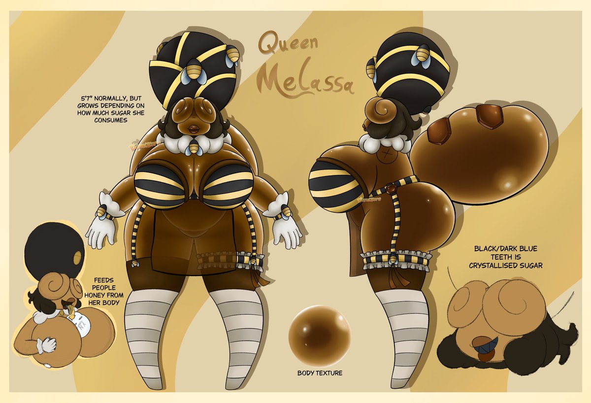 Demizora's tweet photo. Queen Melassa ref Sheet!

She’s a Slime Girl made entirely of honey, ruler of a Kingdom of bees

Added a few little sketches while I was at it https://t.co/e9jEOCZZDd