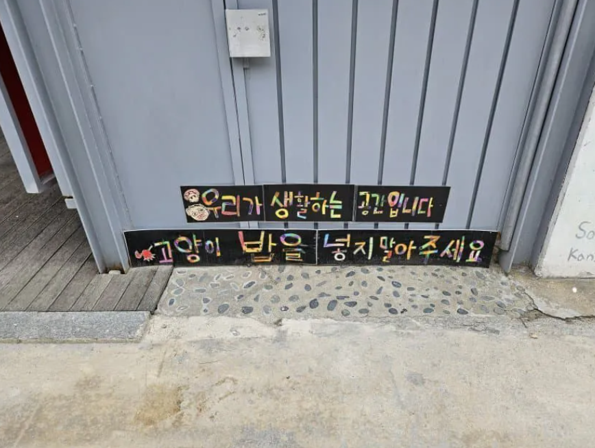 kingwest0219's tweet photo. 어린이집에 이게 무슨 짓이냐 ㄷㄷ

어린이집 출입문 밑에
 "고양이 밥 놓지 말아주세요"라는 안내문. 
심지어 아이들이랑 선생님이 직접 만들어서 붙임. 
대체 얼마나 집요하게 
문 앞에 사료를 밀어 넣었으면 
어린이집에서 저런 안내문까지 만들었을까? 
이건 고양이를 혐오하고 자시고의 문제가 아님.

본인이 좋아하는 동물을 위해 
아이들 안전이나 생활 공간까지 담보로 잡는 건 
캣맘의 배려가 아니라 이기심임. 
어린이집은 애들 공간이지 고양이 밥자리가 아님.