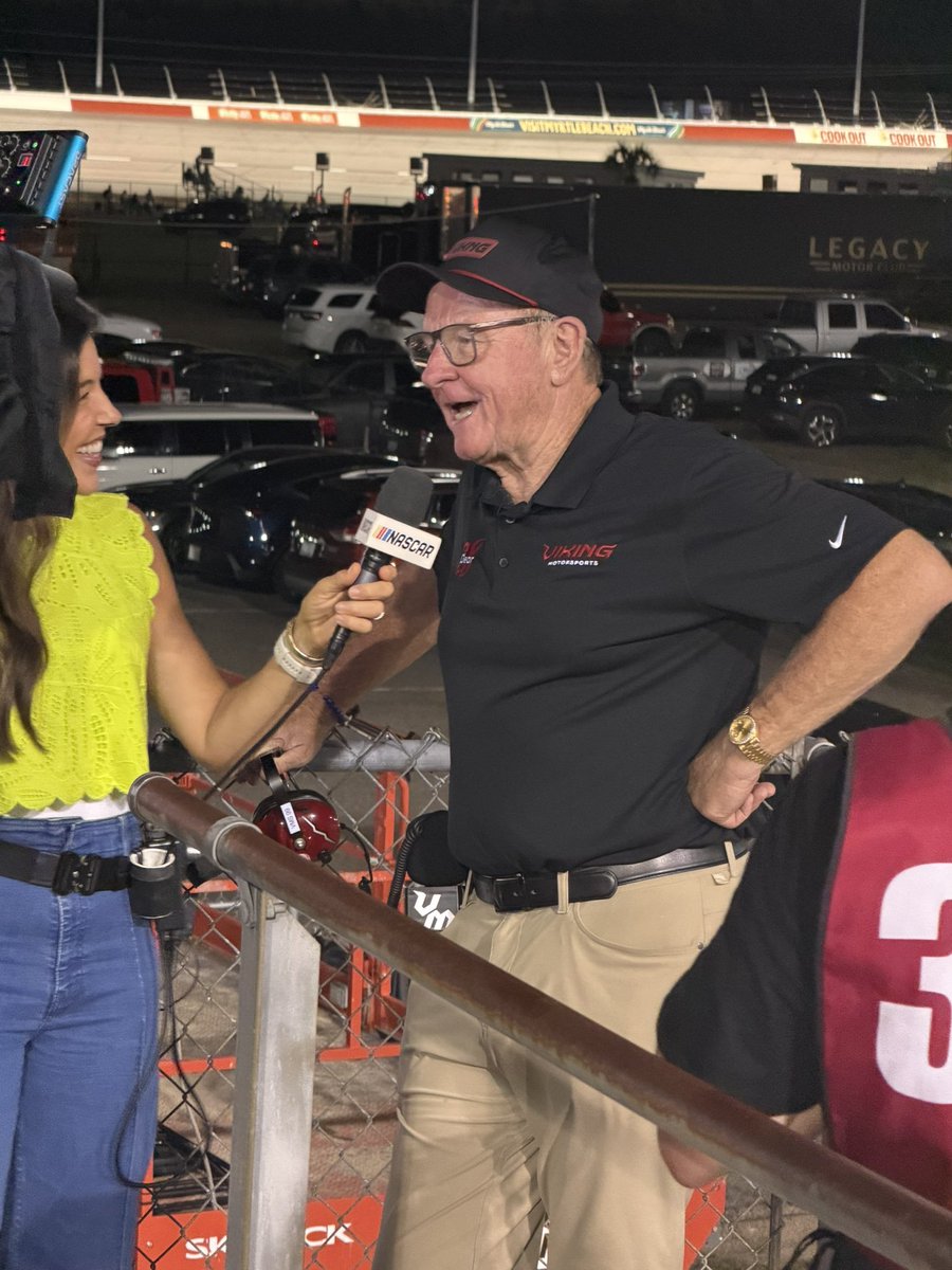 Noah_Lewis1's tweet photo. .@LarryMac28 tells @MonicaPalumbo he’s here with @VKNGMotorsports as an “influencer” this weekend at Darlington. 

Said he’s still trying to figure out what he’s influencing. 😆

Pretty good night to be here with Viking. They’re having a great race. 

#NASCAR https://t.co/mqHfTehMGX