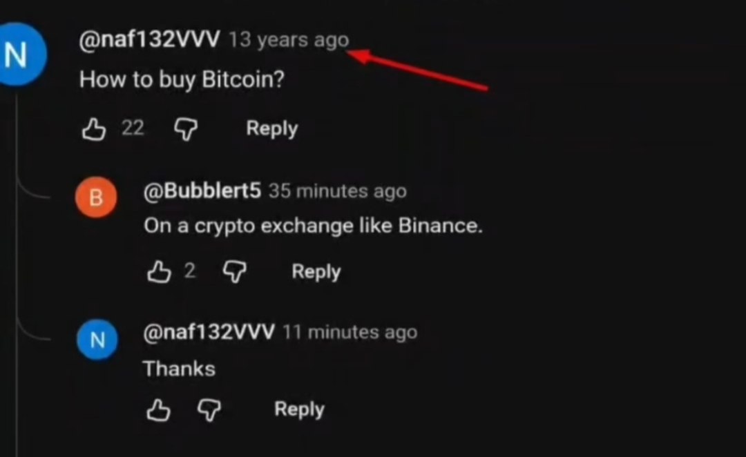 kunoo's tweet photo. He waited 13 years to buy Bitcoin 😭 https://t.co/T1ik0UkkzZ