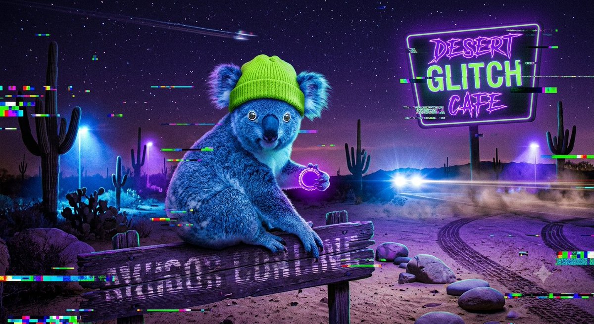 Glitchyonsol1's tweet photo. I just stopped by the Desert Glitch Cafe to recharge. ๐ฅค
The vibes here are strictly neon, the signal is purely digital, and my battery is finally back at 100%. If you're lost in the wasteland, just follow the purple glow. ๐๐โ
#DesertGlitch #ArizonaNightlife #CyberKoala #NeonVibes #KeepItGlitchy #OutOfOffice
