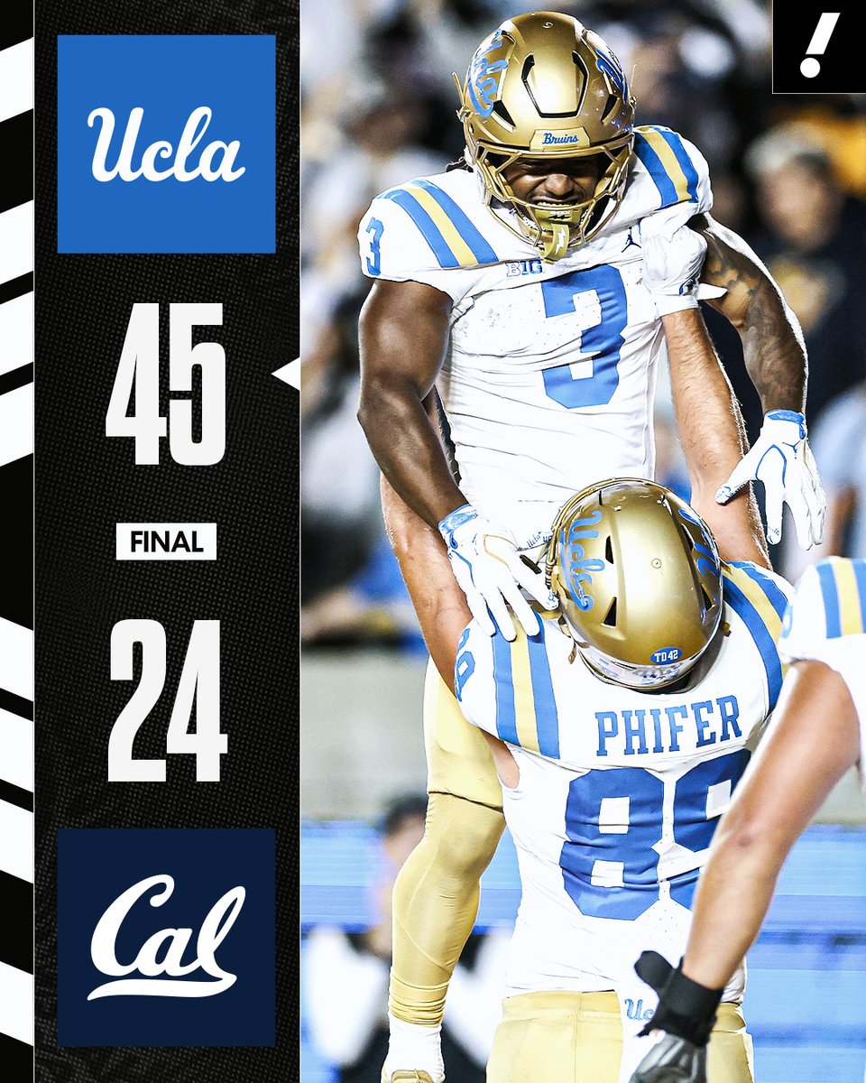 YahooSports's tweet photo. UCLA'S BOB CHESNEY ERA BEGINS WITH A ROAD WIN AT CAL 🚨

The Bruins's RB duo of Anthony Woods and Wayne Knight combine for 189 yards and FIVE touchdowns 😮‍💨 https://t.co/UQPhnnAKUt