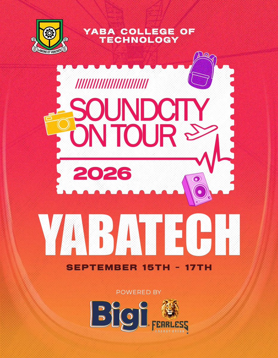SOUNDCITYtv's tweet photo. YABATECH!!! 🚨 
We are coming….
GET READY FOR ANOTHER MAJOR TAKEOVER💯🔥
#BigiXSoundcityOnTour is coming to you! 
.
Your school, Our stage 🤩
Be there ! 
#SoundcityOnTour #Soundcity #PoweredByMusic https://t.co/3x5zd35tow