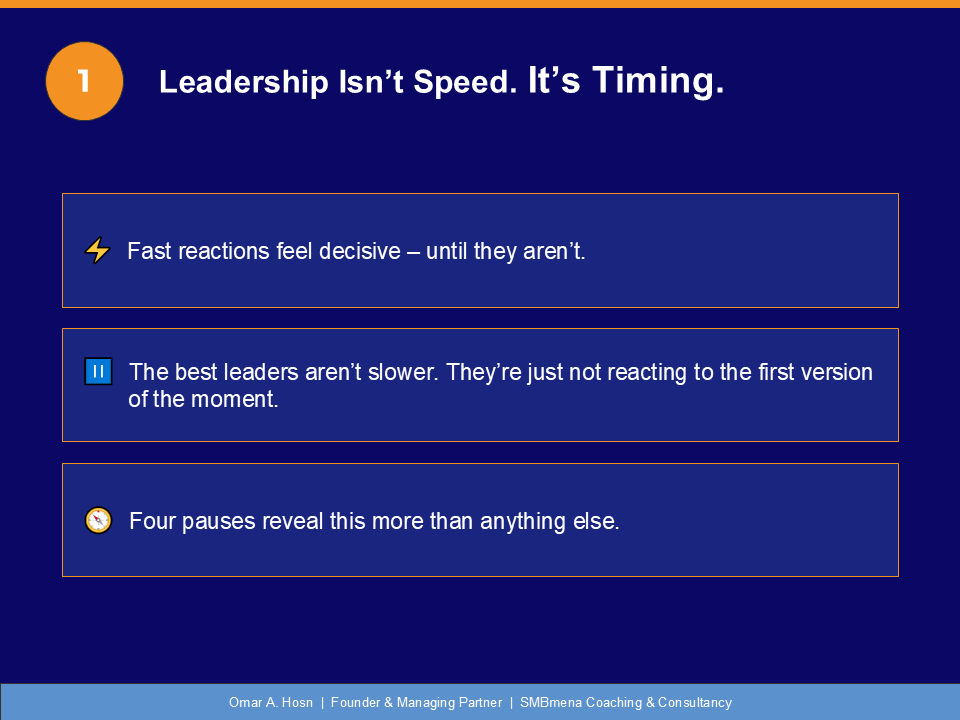 OmarAHosn's tweet photo. Fast reactions feel decisive – until they aren't.

The best leaders aren't slower. They just don't react to the first version of the moment.

⏸��� Which pause do you skip most?

🔁 Repost if this is worth someone else seeing.

#Leadership #GCCLeadership @SMBmena https://t.co/cOZtCG40I8