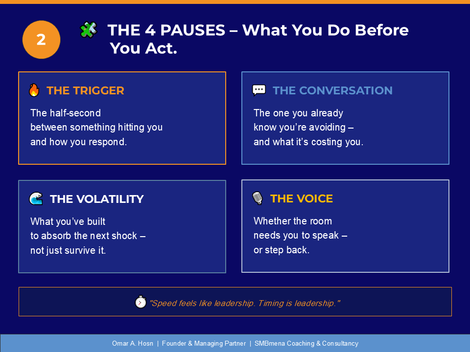 OmarAHosn's tweet photo. Fast reactions feel decisive – until they aren't.

The best leaders aren't slower. They just don't react to the first version of the moment.

⏸��� Which pause do you skip most?

🔁 Repost if this is worth someone else seeing.

#Leadership #GCCLeadership @SMBmena https://t.co/cOZtCG40I8