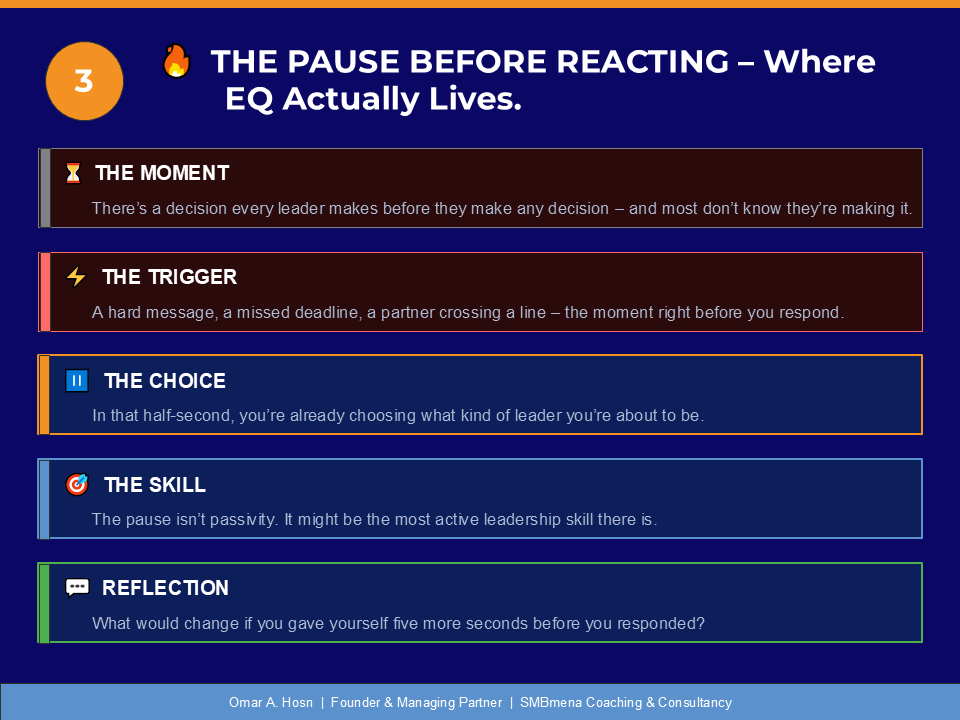 OmarAHosn's tweet photo. Fast reactions feel decisive – until they aren't.

The best leaders aren't slower. They just don't react to the first version of the moment.

⏸��� Which pause do you skip most?

🔁 Repost if this is worth someone else seeing.

#Leadership #GCCLeadership @SMBmena https://t.co/cOZtCG40I8
