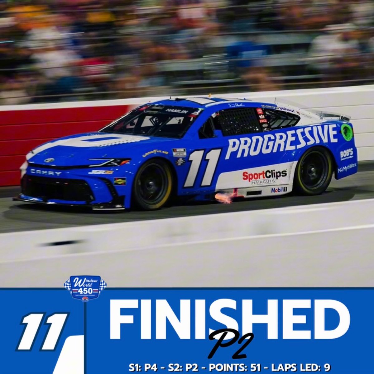 MaximoFrannzm's tweet photo. Denny finishes runner-up at North Wilkesboro after a fun battle with Joey Logano. Big points day. Let’s go win the Brickyard. https://t.co/pxspbllXfb