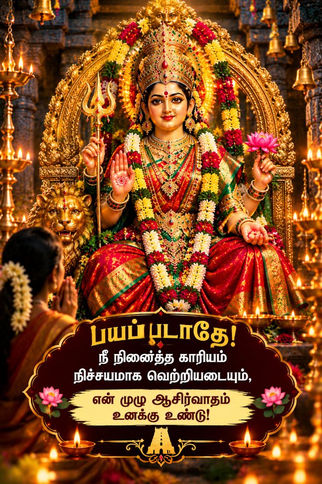 JayamBhakthi11's tweet photo. பயப்படாதே! நீ நினைத்த காரியம் நிச்சயமாக வெற்றியடையும், என் முழு ஆசிர்வாதம் உனக்கு உண்டு!" 🛕🙏🔥
#Amman #Mariamman #AmmanWords #OmSakthi #AmmanDarshan #TamilDevotional #AmmanQuotes #DivineMother #AmmanBlessings #DurgaDevi #MahaKali #AmmanStatus #TamilBhakti #AmmanMessage https://t.co/FLjuvYgMuZ