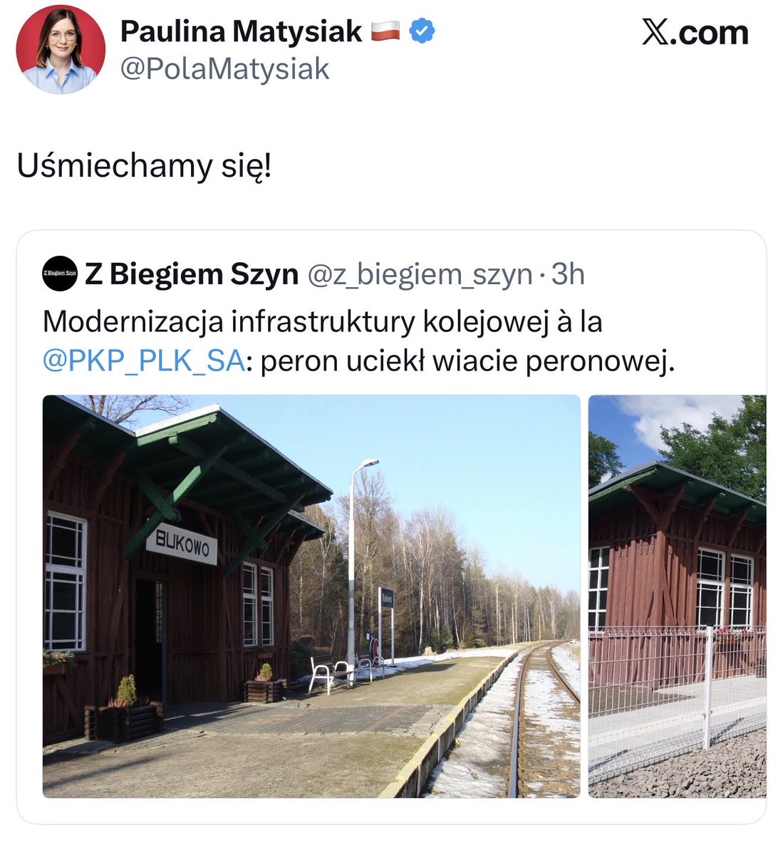 rzep8's tweet photo. Magiczna przemiana z lewicowej działaczki w pisowskiego trolla. 

Stacja jest zabytkiem i remont wymagał odsunięcia peronu by go podnieść i zrównać go z poziomem pociągów by m,in. ułatwić wsiadanie osób niepełnosprawnych.

Specjalistka od kolei. https://t.co/dpGNZ6V9Fq