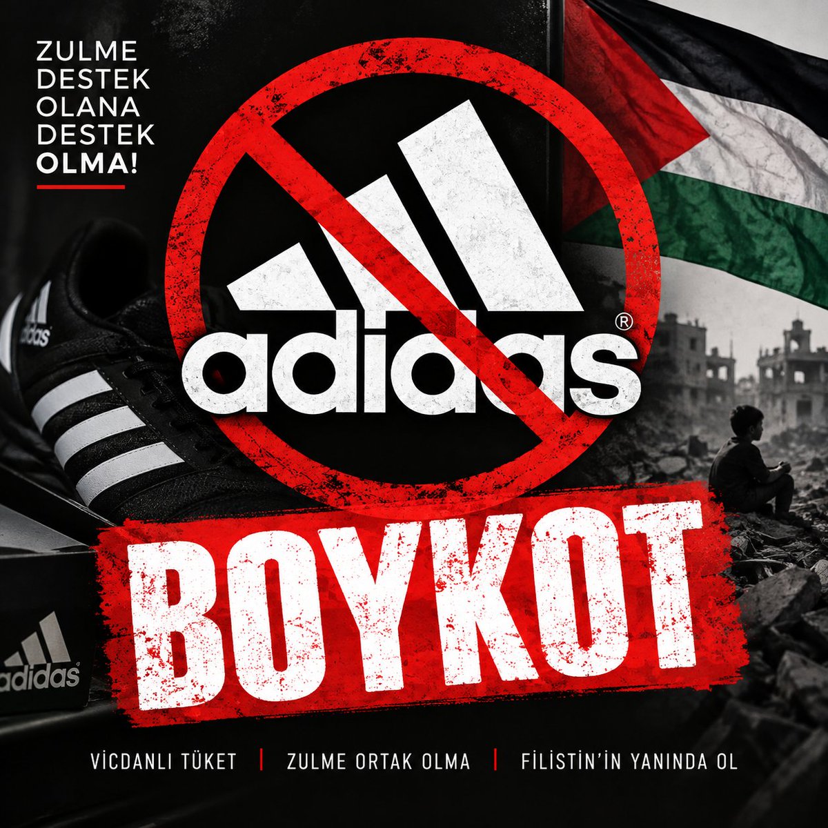 HurmaEdit's tweet photo. Adidas Boykot ❌

Zulme Ortak Olma ✅ https://t.co/gUTdIdp4W3
