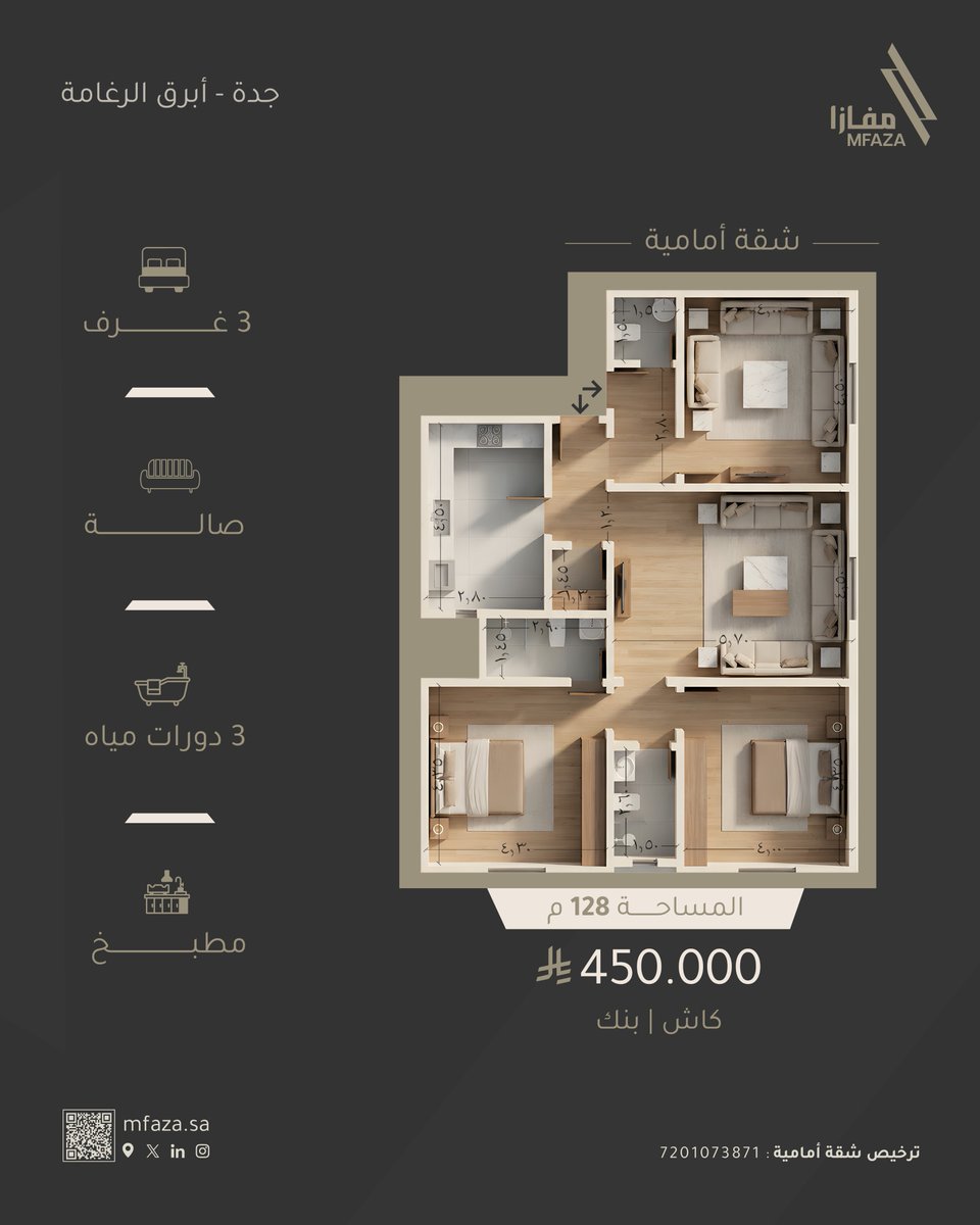 Mfazasa's tweet photo. بدأ البيع  📢
مشروع ا��رغامة 102

تعلن مفازا للتطوير العقاري عن مشروع الرغامة 102 في حي ابرق الرغامة بمدينة جدة، بموقع حيوي قريب من الطرق الرئيسية والخدمات الأساسية، وتصميم سكني عملي يوفر الراحة والخصوصية.

لماذا الرغامة 102؟
موقع قريب من كل ما تحتاجه في حياتك اليومية
المسجد على بعد دقيقتين
المدرسة على بعد دقيقة
الحديقة على بعد 3 دقائق
المجمع الطبي على بعد 5 دقائق
المحطة على بعد دقيقة

شقق بمساحات عملية تبدأ من 128 م² وتضم غرفة ماستر وغرفتي نوم وصالة عائلية ومجلس ومطبخ و3 دورات مياه مع مدخلين.

كما ��وفر المشروع نماذج روف بمساحة إجمالية تصل إلى 258 م²، تشمل مساحة بناء 181 م² وسطحا خاصا بمساحة 77 م²، مع 4 غرف وصالة عائلية ومجلس ومطبخ و3 دورات مياه.

عدد الوحدات محدود.

للتواصل والاستفسار:
0502981779
920017987

#مفازا #ارث_يسكن #نبني_بإتقان #التطوير_العقاري #مقاولات