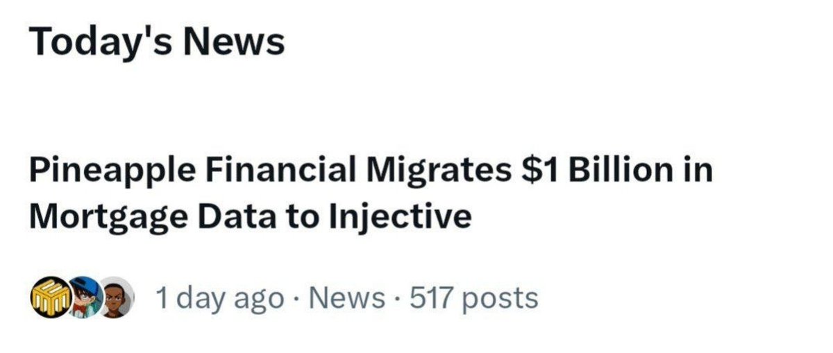 MrRightSolana's tweet photo. ⚠️ GAME OVER FOR $INJ BEARS!

     NYSE-listed Pineapple Financial tokenized $1B+ mortgages on @Injective AND buying $100M $INJ to STAKE &amp; LOCK forever.

     Massive supply shock is officially triggered. Millions of #INJ leaving circulation.TradFi is eating $INJ. 🚀🔥#INJ #RWA https://t.co/A5q3yJ1CJr