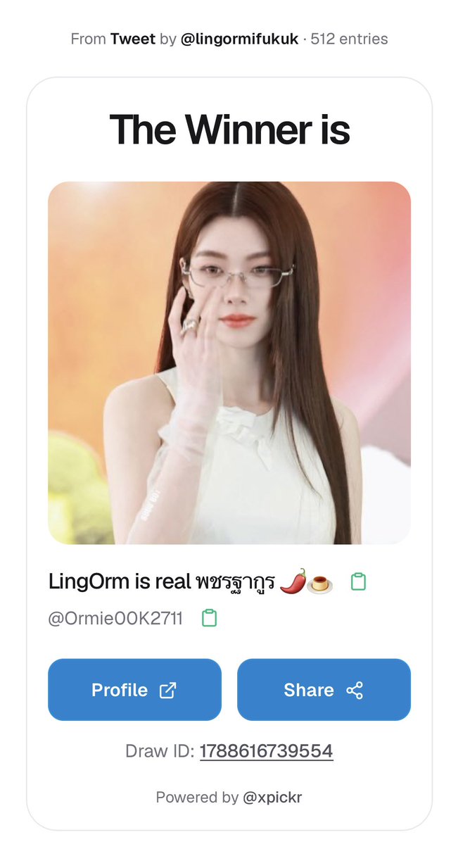 lingormifukuk's tweet photo. Chúc mừng bạn @Ormie00K2711 trúng GA3 🎉👏🎉👏🎉👏

Bạn ib gửi thông tin cho mình nha 🤍

#หลิงออม #LingOrm https://t.co/JK7WJ5COQC