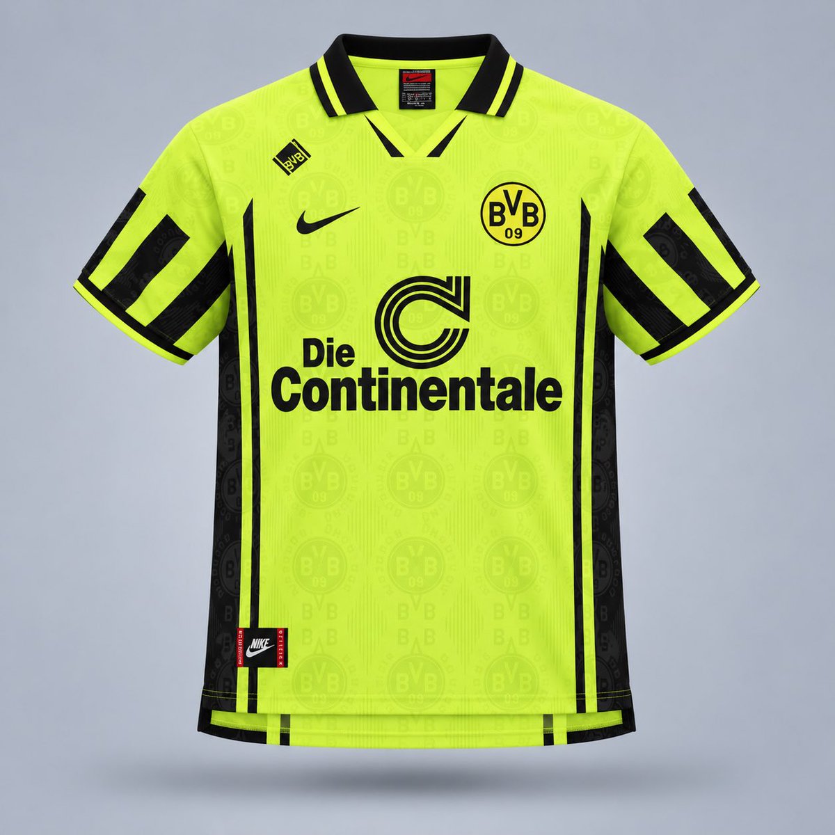 futnostalgico's tweet photo. 🟡⚫ A camisa 1 do Borussia Dortmund na temporada 1996/97.

Fabricada pela Nike, trazia o amarelo marcante do clube, gola preta, detalhes pretos nas mangas e o patrocínio da Die Continentale.

Foi vestida por nomes como Matthias Sammer, Michael Zorc, Chapuisat, Júlio César e Jürgen Kohler na histórica temporada do título da Champions League.

Uma camisa eternizada pela maior conquista da história do Dortmund. 🏆✨