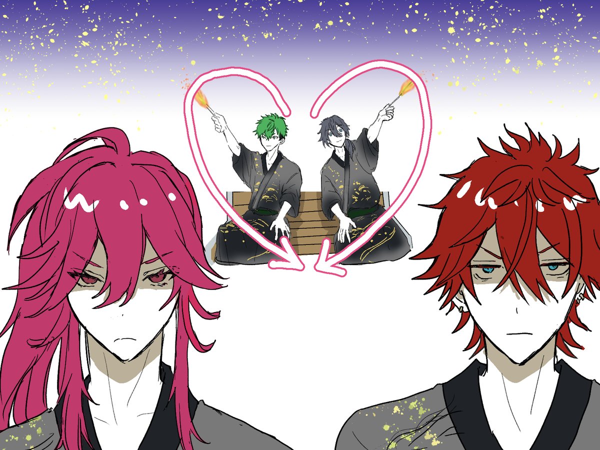 isuzu5_2's tweet photo. 花火大会の思い出…🎆
（ジュイスとニキが二人でハート描いた時に頭に浮かんだ二人） https://t.co/1dg7USRv31