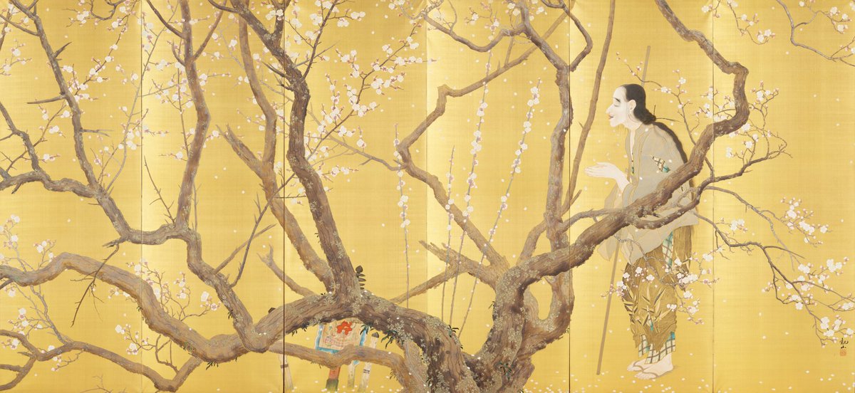 NihonBijutsushi's tweet photo. 下村 観山　しもむら かんざん　Shimomura Kanzan　1873–1930

《弱法師図》
よろぼしず

1915（大正4）年
金地の絹に彩色・屏風6曲1双
東京国立博物館 https://t.co/tCKX47Ieil