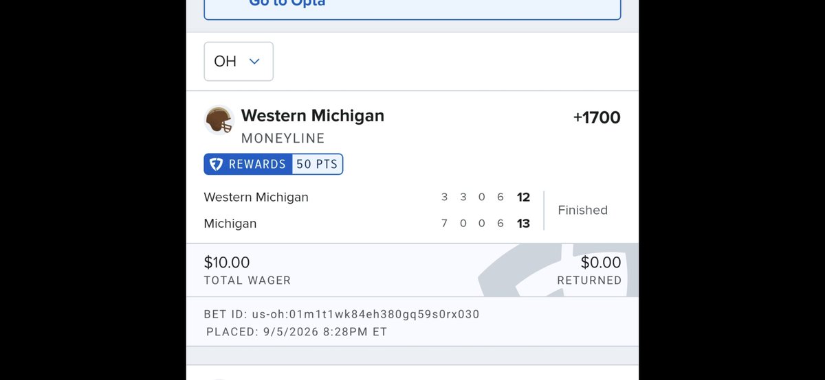 bsnigs2253's tweet photo. @FanDuel_Support @FanDuelSports  @FanDuel @WMU_Football

Make this right!!!!! https://t.co/1JzEBYJV9q