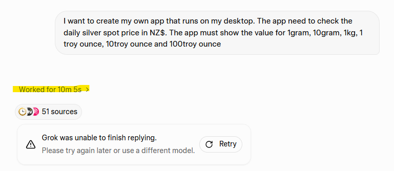 AdrianKuijpers's tweet photo. @grok is failing miserably for me. Tried using Grok twice and both times its failed hard. Claude solved the same prompt in 2 minutes, provided a working output model and offered alternative options. Grok took over 10 min and couldn't figure out what is was supposed to be doing https://t.co/EfnBKJZEeu