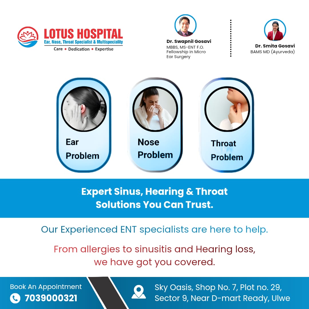directionhoodie's tweet photo. Expert ENT care for allergies, sinus issues, hearing loss, and more. Visit Lotus Hospital, Sky Oasis, Shop 7, Sector 9, Ulwe, Navi Mumbai. Call 7039000321 to book your consultation. https://t.co/ccUajIwXnL