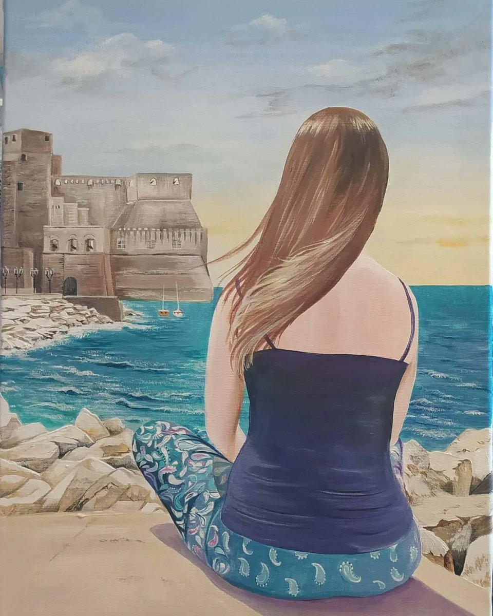crashjuninho's tweet photo. Have you ever been painted? Me neither, until now. My Mum secretly turned my Naples photo into this beautiful painting. It captures the sun, sea, wind and memories from our first holiday together. I’ll treasure it forever. https://t.co/O7MlN3LPGf