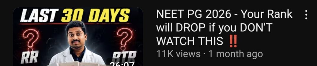 ashsihy1's tweet photo. @dr_rmdofficial Making video thumbnails saying "if you don't watch this video your neet pg rank will drop"  - This is definitely a GOD LIKE ACT https://t.co/HY7sjxV1lj