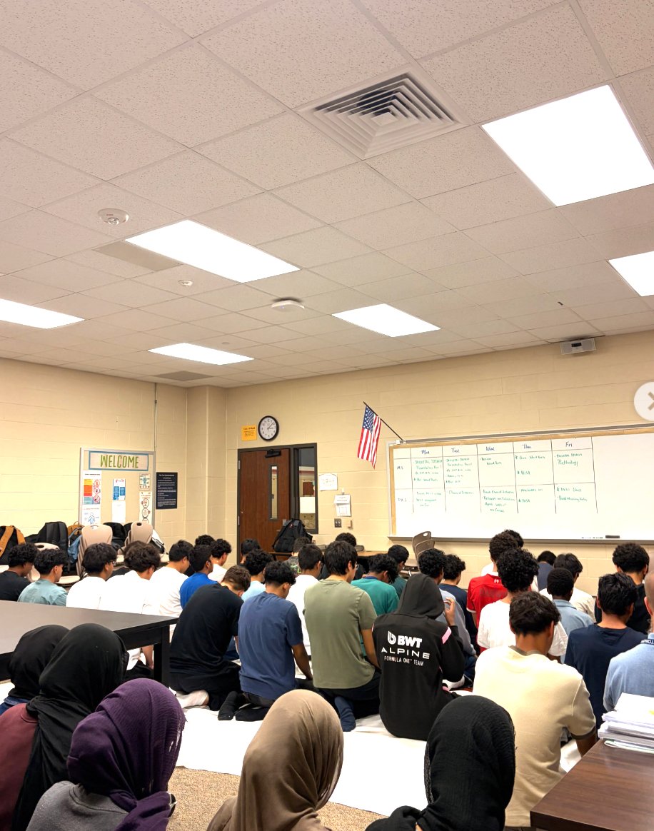 AmyMek's tweet photo. BRAND NEW -- THIS IS A PUBLIC SCHOOL IN RED STATE, TEXAS 2026 

KATY ISD: GIRLS IN THE BACK, PRAYER LINE ON THE FLOOR - A SHARIA CLASSROOM / MINI MOSQUE! 

Who would believe this is a public classroom in deep-red Texas?

MSA’s posts: “alhamdulillah, our first social of the year was a success! … keep an eye out for details about our next event, inshaAllah!”

Look at the photo. Desks shoved aside. Boys on the floor in a prayer line. Girls in hijab seated behind them. That is sharia seating in a taxpayer classroom: boys in front, girls in back. The classroom turned into a MOSQUE! 

The Muslim Student Association was founded in 1963 by Muslim Brotherhood organizers. The 1991 Explanatory Memorandum - later used as evidence in the Holy Land Foundation case - listed MSA among “our organizations” and described the work as “a kind of grand Jihad in eliminating and destroying the Western civilization from within.”

They already captured the colleges.

They already got your voucher money into Islamic schools.

Now they want the public high school.

If Texas will not stop this, no blue state will.

Ban MSA from every public school. Politicians MUST Act.