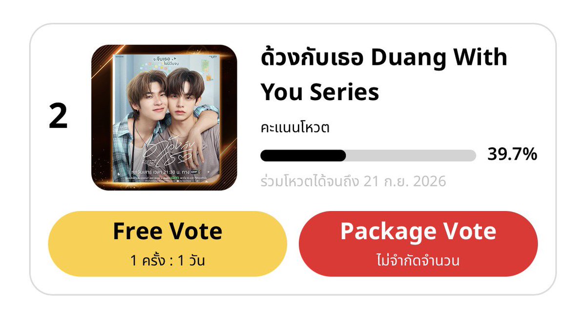 TTPrestigevotes's tweet photo. 🚨 KHAOSOD VOTING REMINDER ! ‼️

🏆 Best Chemistry — TeeTeePor
🏆 Popular Drama — Duang With You
🏆 Popular Male Actor — TeeTee

🔗 https://t.co/csUstwpkcf

🗳️ Vote FREE once daily in all three categories, then watch ads for unlimited extra votes!

📅 Ends: September 21

Come on VAVA let’s work hard for them !🥹 Every vote counts! Let’s keep supporting them until the very end. 🫶🏻

#VOTETEETEEPOR #TEETEEPOR #twnpich #porsuppakarn