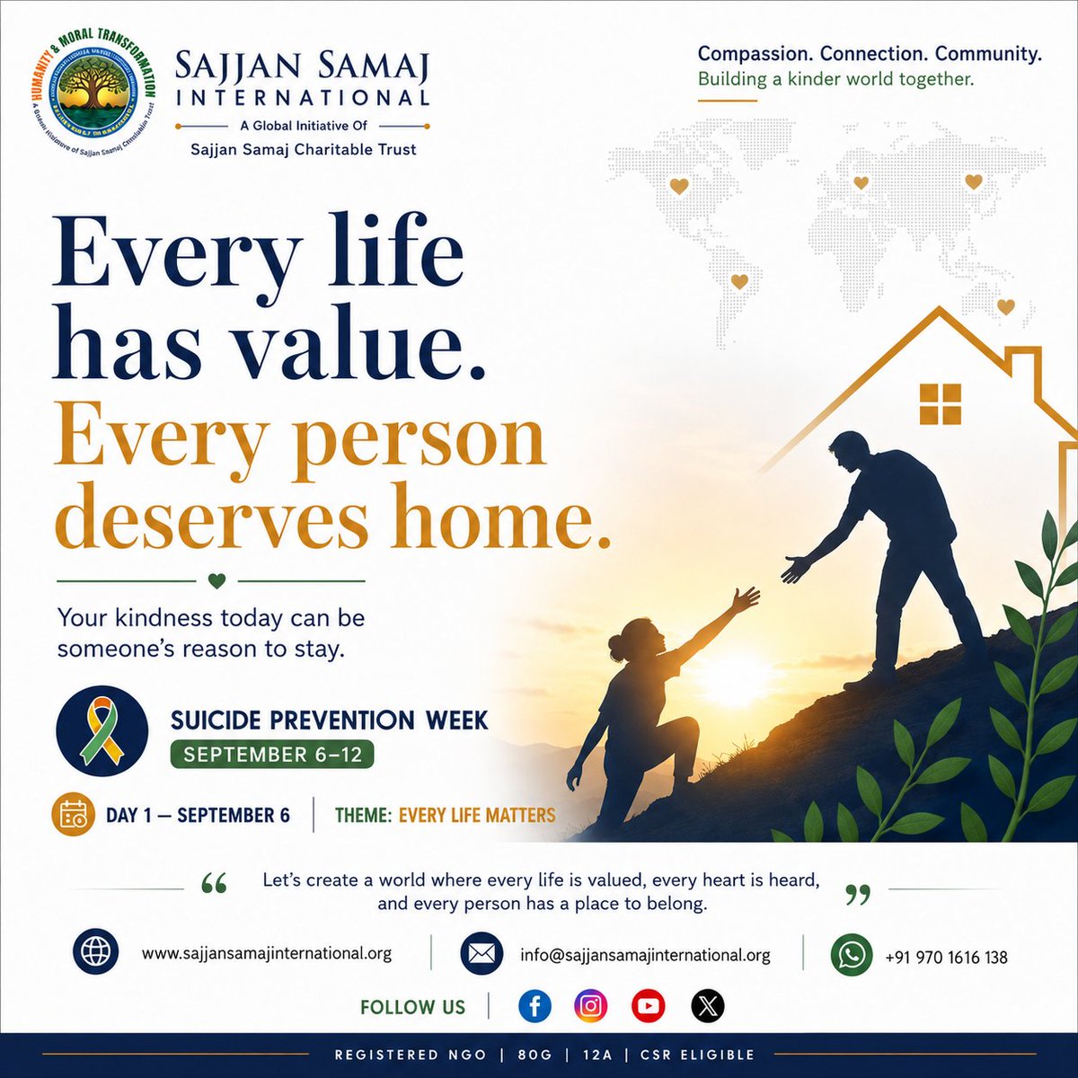 SajjanSamaj's tweet photo. Every Life Matters 💛
Every life has value. Every person deserves to be heard, supported, and cared for.

🧡 Suicide Prevention Week | Sept 6–12
🌱 Day 1: Every Life Matters

#SuicidePreventionWeek #EveryLifeMatters #Hope #SajjanSamajInternational https://t.co/3PZMaEFBo8