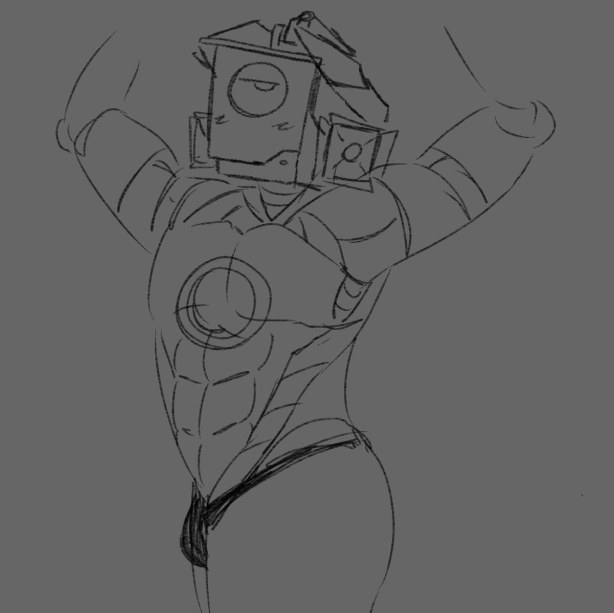 MeatMuncher20's tweet photo. #SkibidiToiletNSFW (? Is there a proper tag for this…)
I was testing a certain way of drawing poses and decided it’d be TCM, 

but then I was like… I need to stop drawing him human, so I edited a version with his big ass camera head… LMFAO

Maybe I’ll come back to polish this https://t.co/cJChCTMqHb