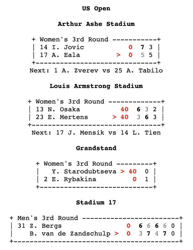 Live US Open matches