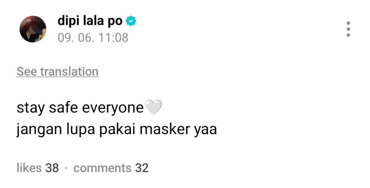 5N_TRENDS's tweet photo. [🐻] 260906 — #Dinda weverse post 📝 

stay safe everyone🤍
jangan lupa pakai masker yaa

#SECRET_NUMBER #시크릿넘버
#딘다 
@5ecretNumber https://t.co/EUlH070JtL