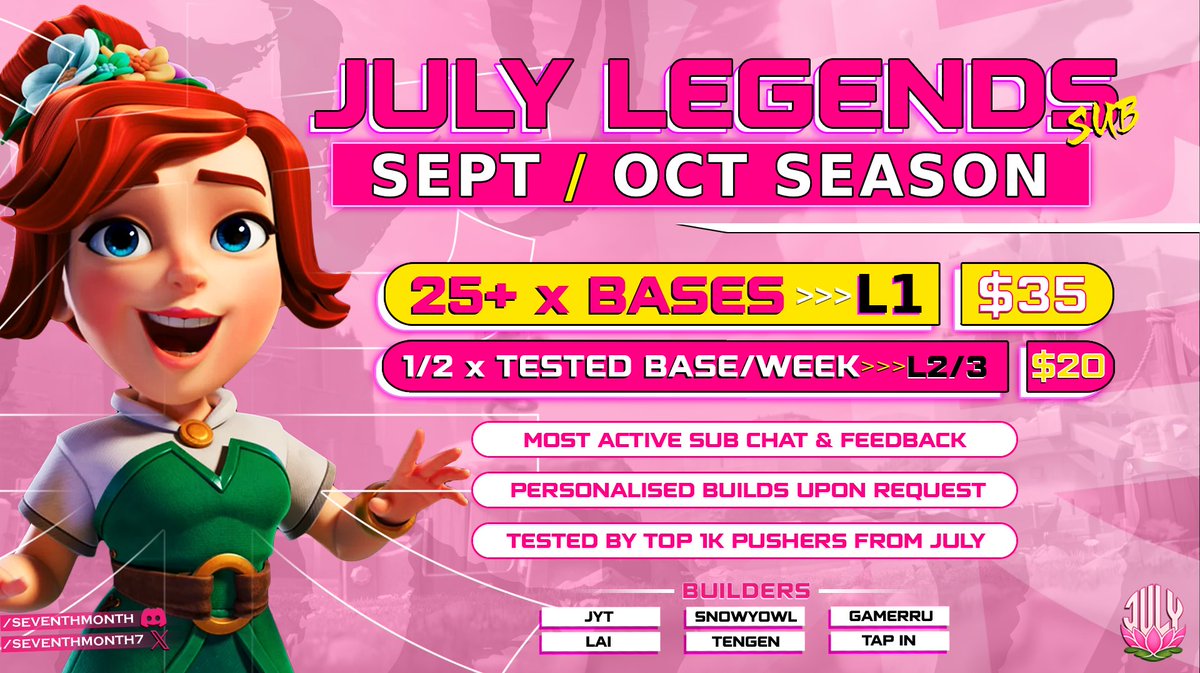 seventhmonth7's tweet photo. after our best season yet, our sept-oct season is now live!! 🪷

only limited spots left in both tiers, so grab em now if you are tired of your defense holding you back! 💓

https://t.co/kuYxCjajpu

keep an eye on our base reviews and eos finishes 🤪 https://t.co/FWSoEK06DU