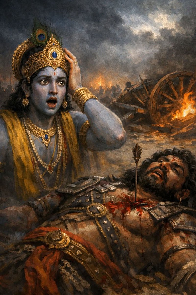 Jijith_NR's tweet photo. Did Sri Krishna laugh at Ghatotkacha's death?😮

Certainly not!

Krishna is bearing a bad name due to redactors of Mahabharata in the post Mauryan Sunga-Gupta Periods.

A critical correction is needed regarding the episode of Ghaṭotkaca’s death.

The later layers of Mahābhārata do not merely show Krishna laughing at Ghaṭotkaca’s fall.

They go further.

They show Krishna justifying the killing of Ghaṭotkaca by branding him a “Brahmana killer.”

This justification itself is a Śuṅga–Gupta period insertion. It collapses immediately once we examine Krishna’s own consistent position toward Brahminical authority.

Krishna was never a Brahmana supremacist in his life as revealed through Mahābhārata or Harivaṃśa!

The idea that Krishna would justify a killing by appealing to Brahmana victimhood is historically and philosophically impossible for the original Krishna.

Consider his own life and teachings:

• Krishna openly opposed Indra worship in Vrindavana in the Surasena kingdom, popularised by Brāhmaṇas from the adjacent Kuru Janapada.

• He established the Govardhana mountaiin worship in Vrindavana instead of the Vedic Indra worship

• In the Gītā, he dismisses some Veda reciters as people speaking flowery words (puṣpitāṁ vācam)

• He declares the Vedas as bound by the three Guṇas and urges Arjuna to transcend them

• He repeatedly undermines ritualism in favour of direct insight and action (Karma).

This is not the worldview of someone who would moralise violence in the name of a frivolous,  undocumented, manufactured Brahmana victimhood.

Krishna himself suffered at the hands of Brahmanas like Durvāsa!

One striking episode:

The sage Durvāsā humiliates Krishna and Rukmiṇī

• Forces Rukmiṇī to pull a chariot with him inside
• Whips her as she pulls
• Smears leftover food on the bodies of both Krishna and Rukmiṇī

Krishna endures this and understood the social reality of power and restraint in a society run by Varna by Birth.

That is why he became an advocate of Varna by Guna & Karma like it was in the Rgvedic Period, rejected Varna by Birth and proclaimed it through Bhagavat Gita.🔥

Ghaṭotkaca is never known in Mahabharata as a killer of Brahmanas. 

If he did, then the just Yudhiṣṭhira who was the refuge of Brahmanas would never be affectionate to him.  Nor will Bhima accept him as his son.

The real issue: chronology blindness

MT Vasudevan Nair, in Randamoozham, accepts the “Krishna justified it” narrative without recognising chronology layers and attributes it directly to Krishna.

That is the core mistake.

The Mahābhārata was not composed in one era.

It circulated orally with multiple historical layers, like the layers of an onion:

Post Rgvedic layer (contemporary to Pandavas)
Pre-Mauryan layer
Mauryan layer
Post-Mauryan layer (Sunga/Gupta)

The “Ghaṭotkaca was a Brahmin killer, so his death is justified” :- this kind of logic belongs to the Śuṅga–Gupta ideological climate, not the Pandava world. Sungas declared Mauryans as Shudras and themselves as Brahmanas and there was an atmosphere of Shudra vs Brahmana rivalry then.

Projecting it backwards onto Krishna is anachronism.