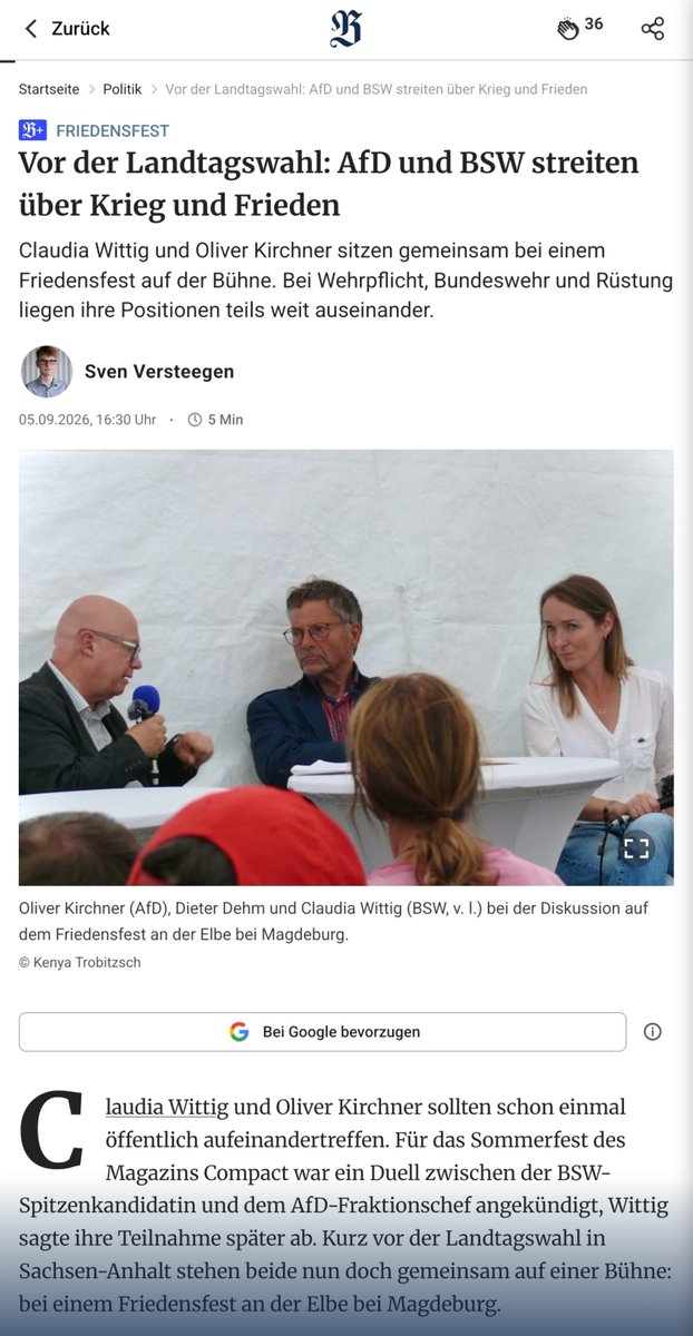 HannahStasi's tweet photo. 🔴🇩🇪 - 1/ Rendant compte d'un débat #BSW / #AfD qui s'est tenu hier à #Magdebourg à la veille des élections en Sachsen-Anhalt, ce quotidien berlinois pro-russe insiste sur leurs divergences. Heureusement qu'ils sont d'accord sur l'essentiel : le soutien à Tonton #Poutine ! 👇 https://t.co/DDFhVpAlsP